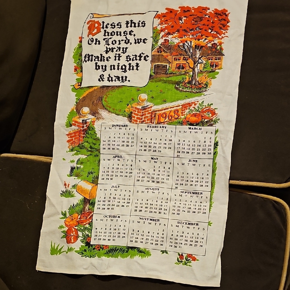NEW VINTAGE RETRO Tea Towel Calender 1968 Kitchen Linen Excellent SHAPE!!!